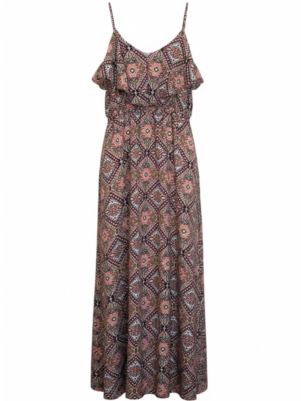 Skies are Blue Tribal Maxi Dress Cutout Back Adjustable Straps Elastic Waist Med